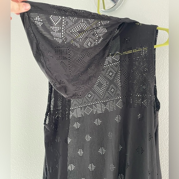 Black hooded swim coverup zip-up - Picture 2 of 5